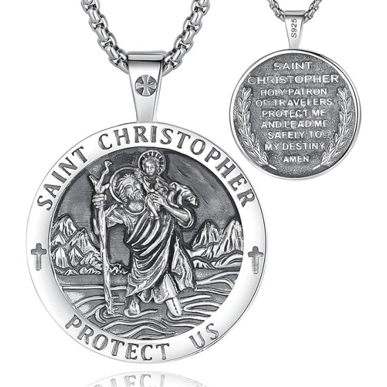 EUDORA 925 Sterling Silver St Benedict/St Michael/St Christopher/Archangel Raphael Gabriel/Virgin Mary/St Joseph/St Anthony Crucifix Pendant Bible Verse Prayer Necklace Amulet Jewelry for Men Women