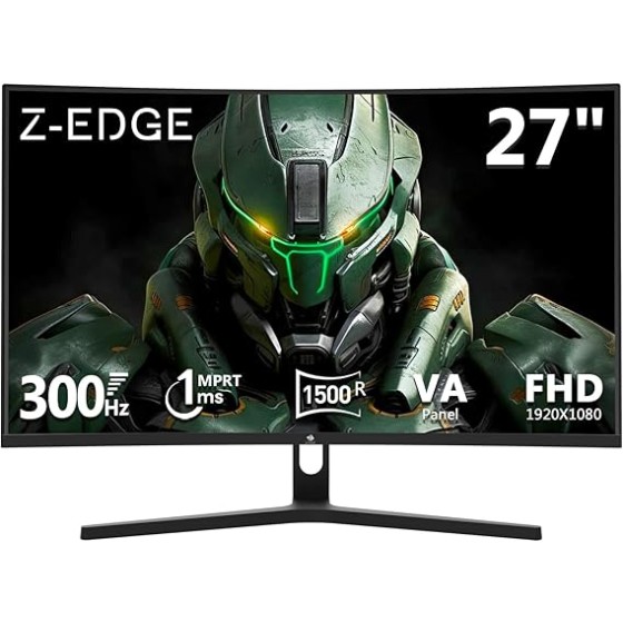 Z-Edge 27 inch Curved Gaming Monitor, FHD 1080P 300Hz 240Hz PC Monitor, Ultra-Fast MPRT 1ms Curved Monitor, 1500R, 16.7M Colors, UG27H Frameless Bezel, 2X DP 1.4 Ports and 2X HDMI 2.0 Ports