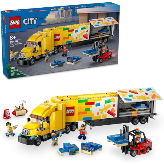 LEGO City Yellow Delivery Truck Toy, Comes with a Semitruck Model, Forklift and 4 Minifigures for Pretend Play