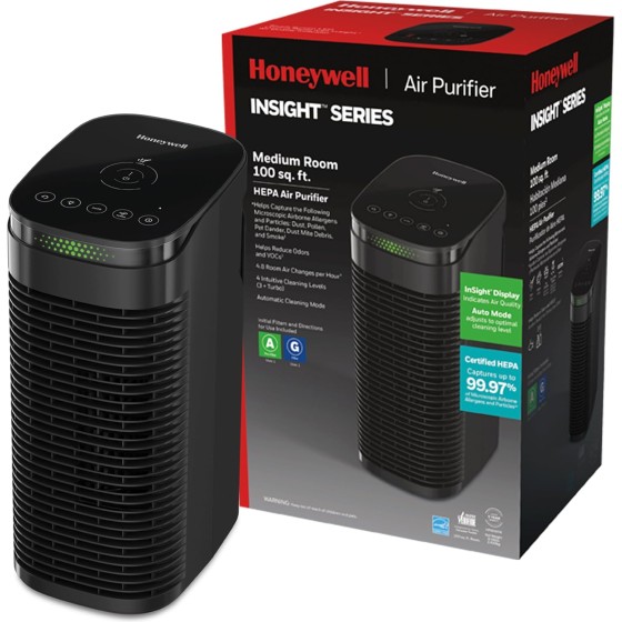 Honeywell HEPA Air Purifier for Home, 488 Ft² Rooms in 1 hour, Auto Mode, Air Quality Indicator, Reduces Allergens, Dust, Pollen, Pet Dander, All Smoke Types, Odors, Black, HPA080