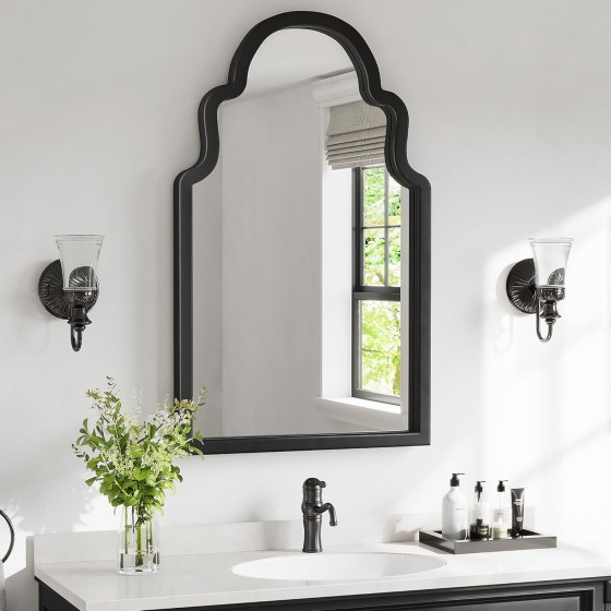 40"×24" Classic Arched Top Wall Mirror, Black Solid Wood Frame, Decorative Accent Mirror for Bathroom, Mantle, Entryway, Living Room