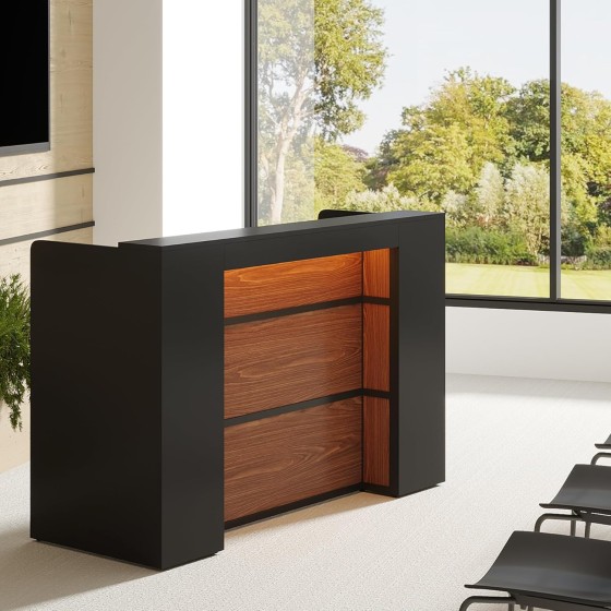 Tribesigns 63-Inch Lectern Podium Stand with Storage Shelf, Modern Conference Podium Table Wood Teacher Speaker Desk Hostess Stand with LED Lights for Classroom Office Conference