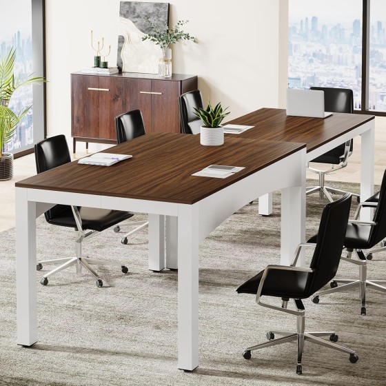 Tribesigns 8ft Extendable Conference Table, 94.49" L x 31.5" W x 30.9" H Meeting Seminar Table, Long Rectangle Shaped Boardroom Desk for Office Meeting Conference Room (Brown + White)